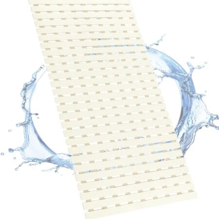 Shower Mat Non Slip Bathtub Mat, Anti Slip Bath Mat for Tub, Shower Floor Mat Non Slip with Drain Hole and Large Suction Cups, Easy Dry, Easy to Cut, 39.4 * 15.7 Inch, Ivory