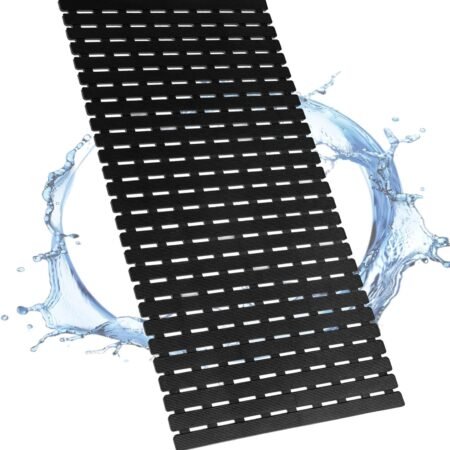 Shower Mat Non Slip Bathtub Mat, Anti Slip Bath Mat for Tub, Shower Floor Mat Non Slip with Drain Hole and Large Suction Cups, Easy Dry, Easy to Cut, 39.4 * 15.7 Inch, Black