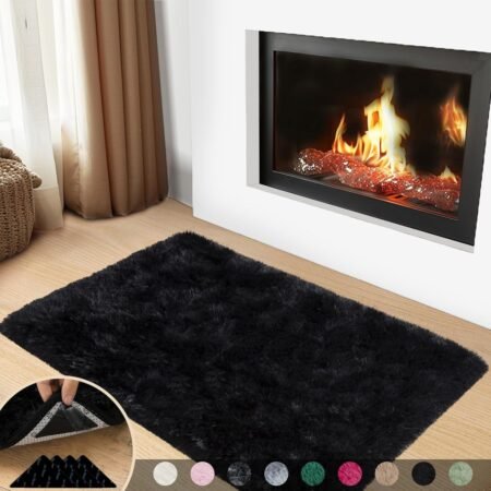 Black Rugs for Bedroom, 2x3 Feet Fluffy Area Rugs for Living Room, Soft  Kids Rug Small Carpet with 4 Non-Slip Rug Pads (2ft x 3ft, Black)