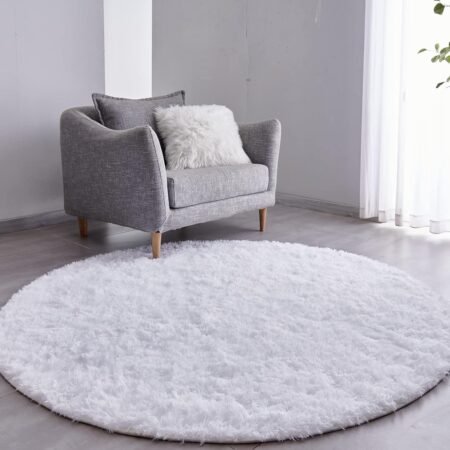 White Round Rug Ultra-Soft Plush Modern 5x5 Circle Area Rug for Kid's Bedroom, Fluffy  Circular Rug for Nursery Room, Non-Slip Home Decor Cute White Carpet for Teen's Room