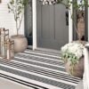 Black and White Outdoor Rug 3'x 5' Front Porch Rug Cotton Hand-Woven Striped Rug Machine Washable Indoor/Outdoor Area Rug Front Door Floor Mat for Farmhouse/Layered Door Mats/Living Room/Entryway