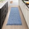 Hallway Runner Rug, 2' x 6' Hand-Woven Reversible Washable Entryway Rug, Blue Cotton Modern Farmhouse Laundry Room Rug Long Carpet for Bathroom Sink Foyer Bedroom