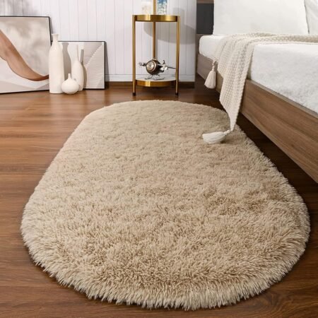 Fluffy Rugs for Bedroom, 2 Packs  Cute Area Rug for Girls and Kids Baby Room Home Decor, 2.6 x 5.3 Feet Oval Indoor Carpet for Nursery Dorm Living Room, Camel