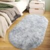 Soft Fluffy Area Rug for Bedroom, Tie-Dye Grey Fuzzy gy Oval Throw Rugs for Bedside, Non-Slip Cozy Plush  Carpet for Kids Room Nursery Dorm Living Room, 2.6 x 5.3 Feet