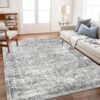 5x7 Washable Area Rug Gray Vintage Traditional Floor Cover Foldable Thin Kitchen  Indoor Distressed Non Slip Carpet Floral Print Mat Bedroom Living Room Bathroom