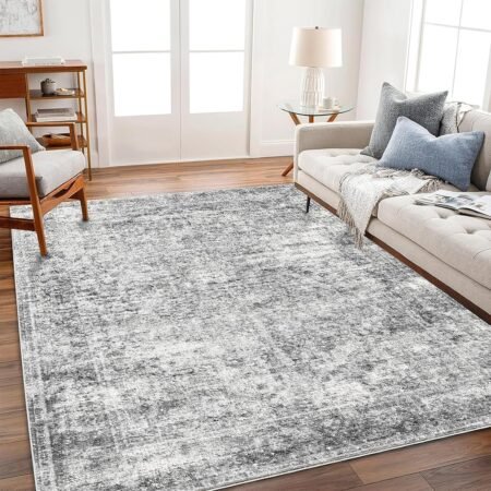 5x7 Washable Area Rug Gray Vintage Traditional Floor Cover Foldable Thin Kitchen  Indoor Distressed Non Slip Carpet Floral Print Mat Bedroom Living Room Bathroom