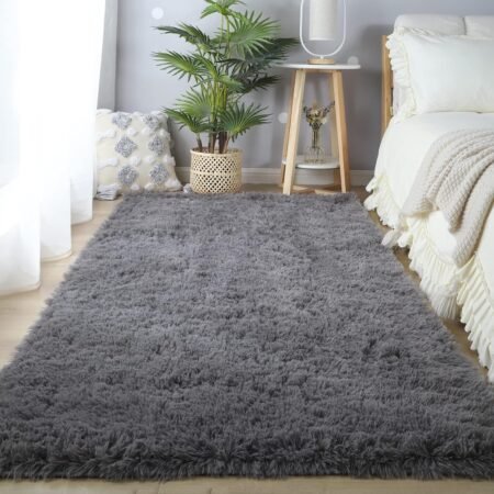 Area Rugs for Bedroom Living Room: 4x6 Grey Fuzzy  gy Rug - Soft Plush Furry Bedside Dorm Throw Rug - Indoor Floor Carpet for Kids Girls Boys Home,Dark Gray