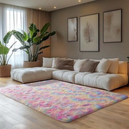 Soft Area Rugs for Living Room Bedroom 4x6 Feet Fluffy Fuzzy Furry Shaggy Aesthetic Carpet Plush High Pile Floor Rug for Nursery Kids Room Dorm Home Decor Rainbow