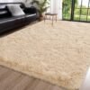 Fluffy Bedroom Rug, 4 x 6 Feet Shaggy Area Rug Modern Furry Rug Plush Fuzzy Carpet for Living Room  Kids Room Nursery Kindergarten Home Decorative, Beige