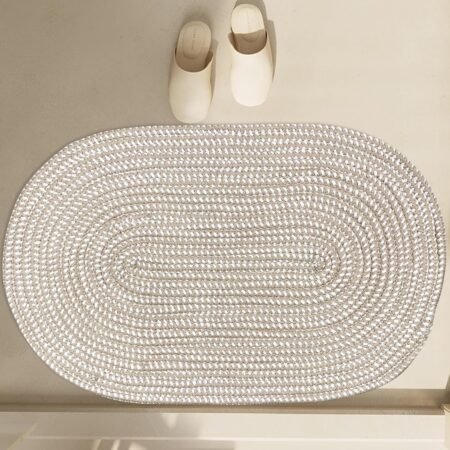 Oval Braided Rug, Washable Hand Woven Carpet Natural Jute Cotton Area Floor Mat Soft Rope Doormats for Entryway Kitchen Bathroom Bedside Indoor Outdoor Decor (Light Camel,20’’X31.5’’)