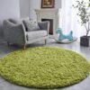 Grass Green Round Rug Ultra-Soft Plush Modern 5x5 Circle Area Rug for Kid's Bedroom, Fluffy  Circular Rug for Nursery Room, Cute Grass Green Carpet for Teen's Room