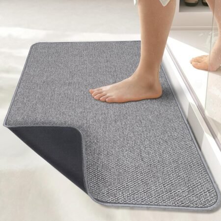 Bath Mat,Ultra Thin Bath Rugs,Rubber Bath Mats for Bathroom,Quick Dry,Non-Slip,Machine Washable,Fit Under Door,Super Absorbent Bathroom Rugs for Bathroom Floor,Shower,Sink.(Grey,17''x27'')