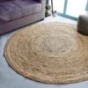 Hand Woven Jute Braided Rug, 4’ Round – Natural, Reversible Boho Entry Area Rugs for Kitchen, Living Room I Farmhouse Decorative Floor Rug, 4 Feet Round