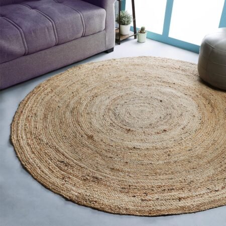 Hand Woven Jute Braided Rug, 4’ Round – Natural, Reversible Boho Entry Area Rugs for Kitchen, Living Room I Farmhouse Decorative Floor Rug, 4 Feet Round