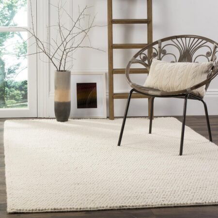 Area Rug - 5' x 8', Ivory, Handmade Wool, Ideal for High Traffic Areas in Living Room, Bedroom ()