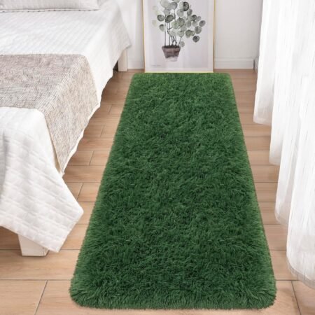 Runner Rug for Bedroom 2x6 Green Fluffy gy Rug Soft Plush Fuzzy Area Rug Bedside Runners for Hallway Kids Nursery Dorm Playroom Living Room with Non Slip Modern Indoor Decor Carpet