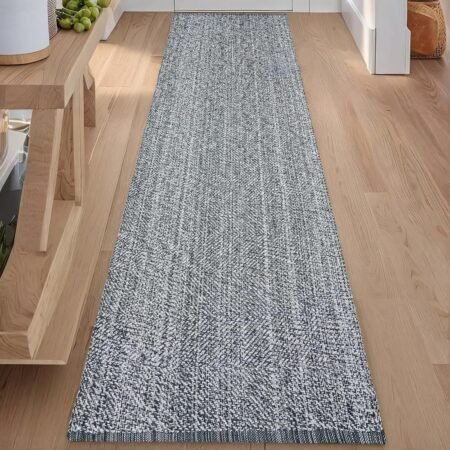 Long Hallway Runner Rug, 2.6' x 8' Boho Washable Entryway Rug Hand Woven Reversible Bedroom Rugs,Grey Cotton Bathroom Rug Farmhouse Laundry Runner Carpet for Kitchen Entry Indoor