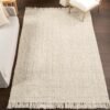 2x3  Jute Tassel Hand Woven Area Rug, Off White, Solid Chunky Farmhouse Design, Natural Fiber, For Bedroom, Dining Room, Living Room, Hallway, Office, Entryway