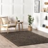 Jute & Cotton Hand Woven Area Rug, Charcoal, Solid Rustic Farmhouse Style, Weaved Design, Natural Fiber, For Bedroom, Living Room, Dining Room, Hallway, Office, Entryway
