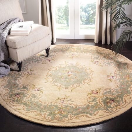 6' Round Ivory / Light Blue BRG166A Handmade French Country Premium Wool Area Rug