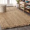 Hand Woven Chunky Jute with Fringe Indoor Area -Rug Bohemian Farmhouse Easy -Cleaning Bedroom Kitchen Living Room Non Shedding, 8 ft x 10 ft, Natural Color