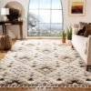 Moroccan Tassel Shag  Area Rug - 8' x 10', Ivory & Brown, Boho Design, Non-Shedding & Easy Care, 2-inch Thick Ideal for High Traffic Areas in Living Room, Bedroom