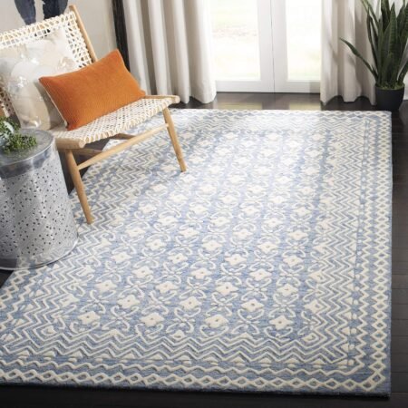 5' x 8' Blue/Ivory  Handmade Premium Wool Area Rug