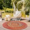 Bohemian Braided Rug 4' Round - Multi Color, Circle Farmhouse Jute Cotton Area Rag Rug for Kitchen, Kids Bedroom, Playroom | Colorful Hand Woven Reversible Pet Friendly Carpet