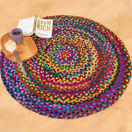 Reversible Cotton  Rugs 4ft Round Hand Woven Multi Color Boho Bohemian Area Rugs